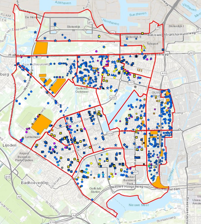 Kaart waarnemingen vleermuizen Amsterdam
